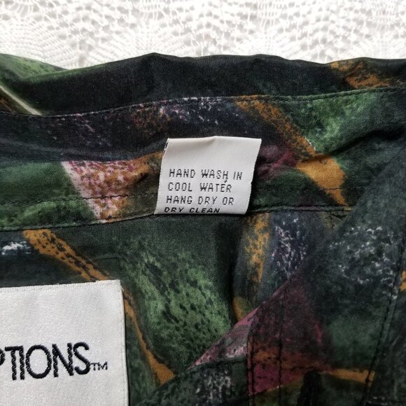 Vintage Stock Options Silk Button Up Shirt multi size L 80s 90s All Over Print - Picture 8 of 8